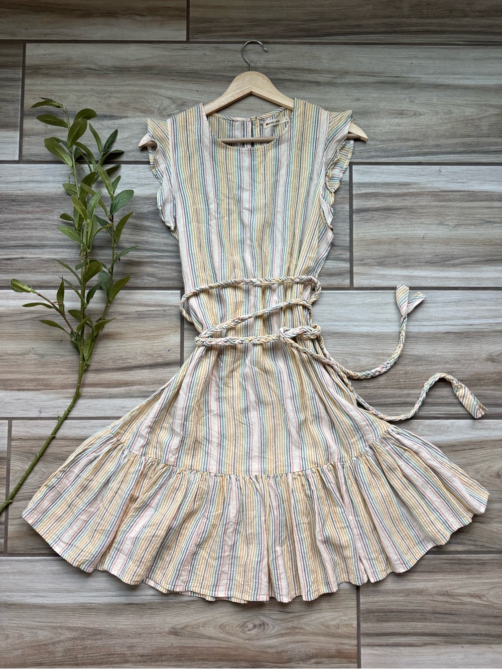 Marine Layer Laney Mini Dress S Beachy Stripe Linen Tencel Braided Belt Coastal